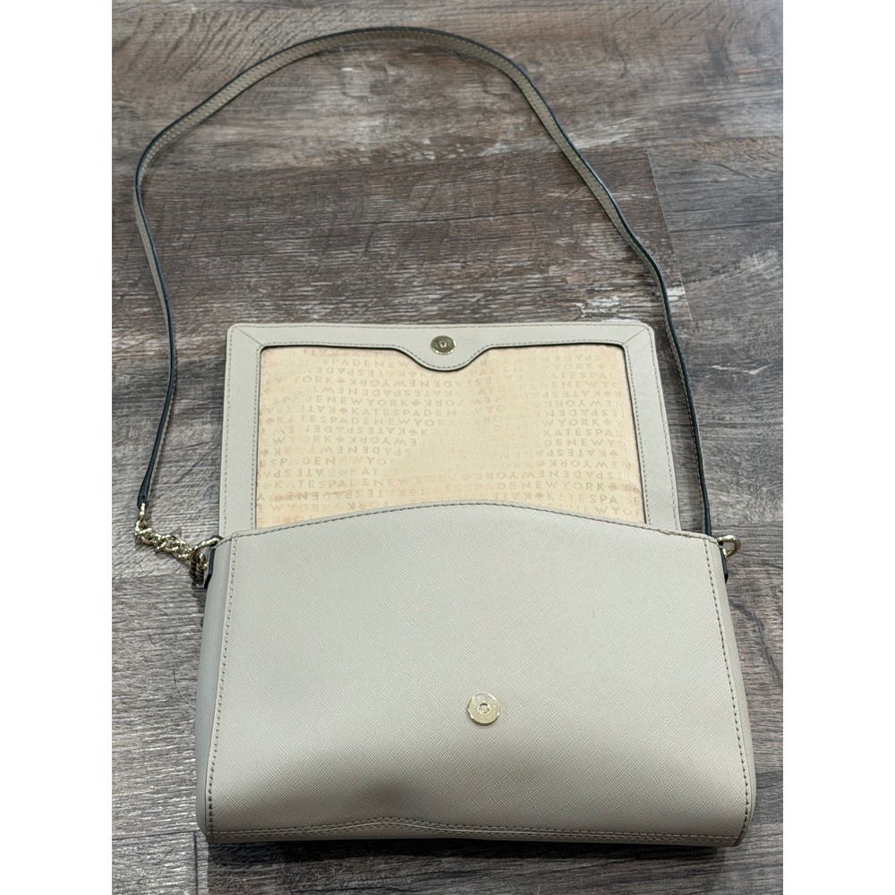 Kate Spade New York Beige Saffiano Leather Crossbody Bag Gold Chain Strap - Picture 6 of 11